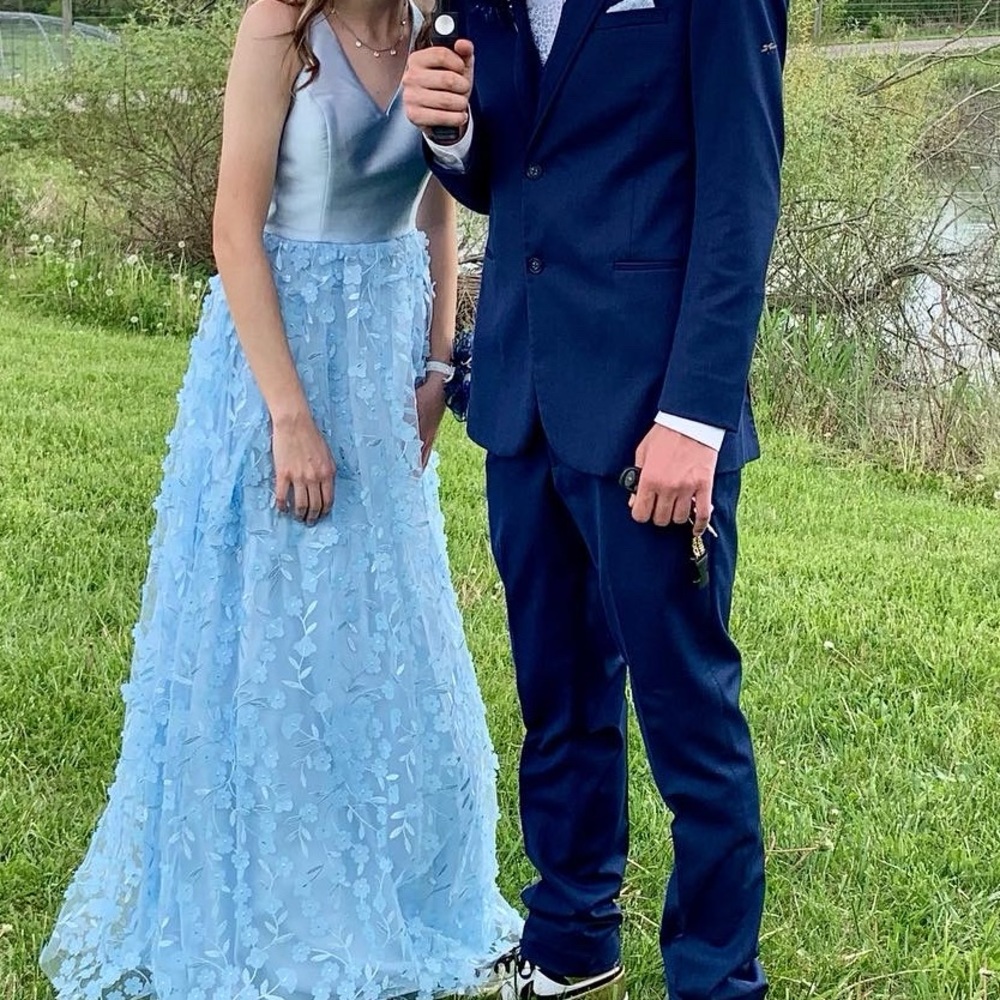 Light blue prom dress from Macys. Size 1. Worn once, great condition!